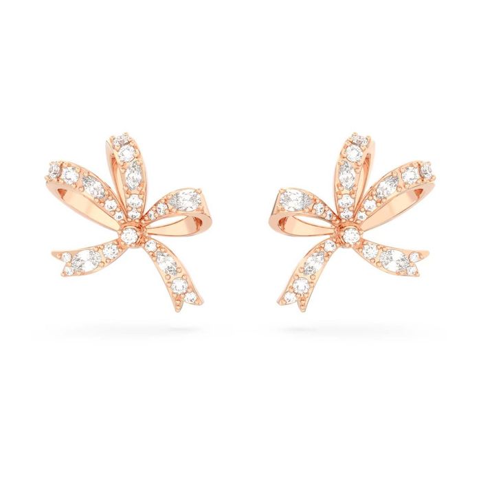 Swarovski Volta Stud Earrings, Bow, Small, White, Rose Gold-tone Plated