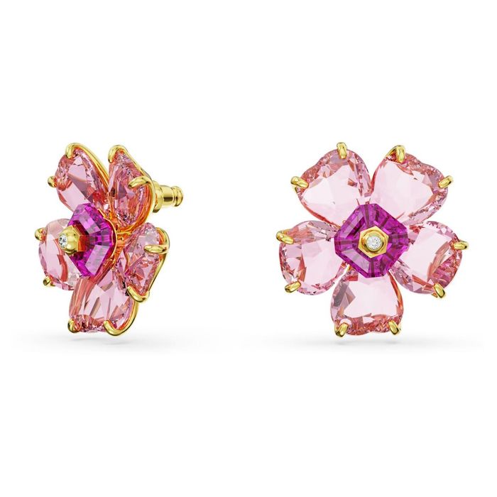 Swarovski Florere stud earrings, Flower, Pink, Gold-tone plated