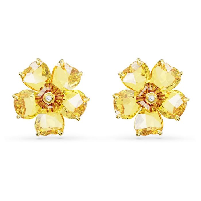 Swarovski Florere stud earrings, Flower, Yellow, Gold-tone plated