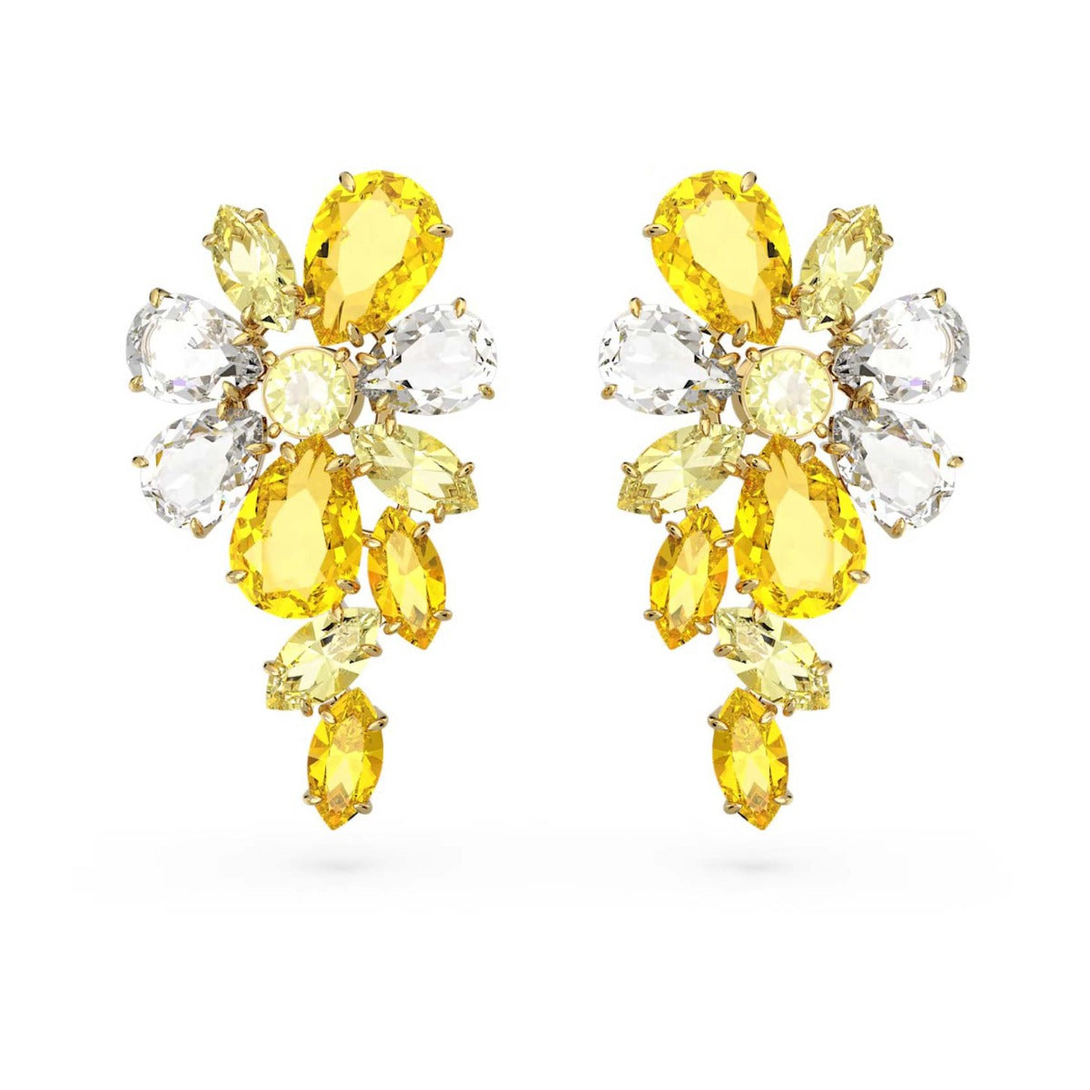 Swarovski Gema drop earrings, Mixed cuts, Flower, Yellow, Gold-tone plated