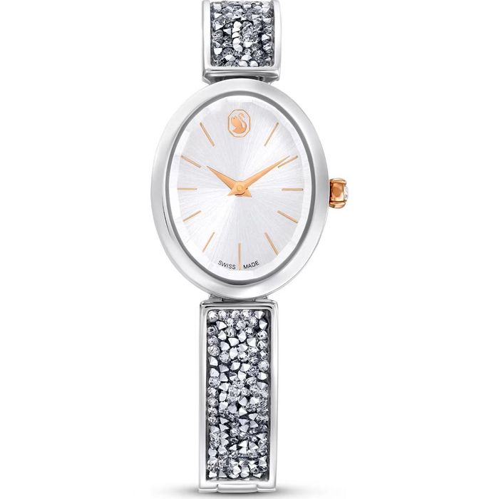 Swarovski Crystal Rock Oval watch, Swiss Made, Metal bracelet, White, Stainless steel