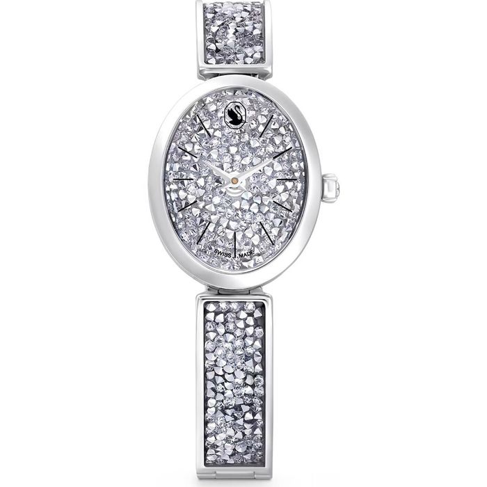 Swarovski Crystal Rock Oval watch, Swiss Made, Metal bracelet, Silver tone, Stainless steel