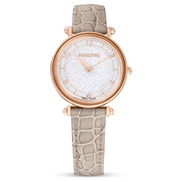 Swarovski Crystalline Wonder watch, Swiss Made, Leather strap, Beige, Rose gold-tone finish