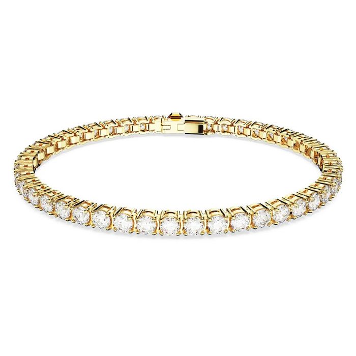 Swarovski Matrix Tennis bracelet, Round cut, White, Gold-tone plated