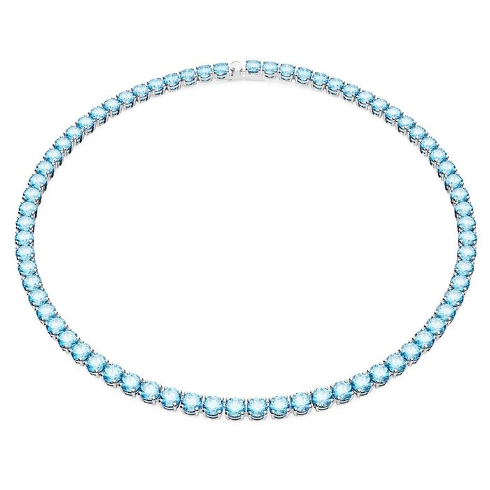 Swarovski Matrix Tennis necklace, Round cut, Blue, Rhodium plated
