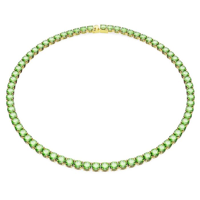 Swarovski Matrix Tennis necklace, Round cut, Green, Gold-tone plated