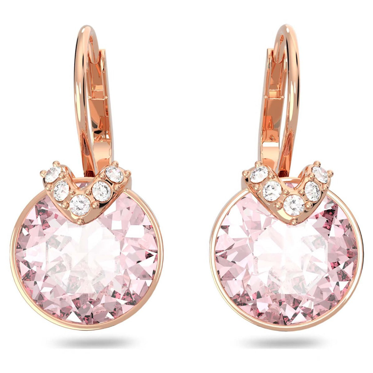 Swarovski Bella V Drop Earrings, Round Cut, Pink, Rose Gold-tone Plated
