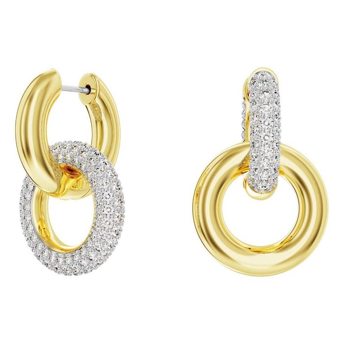 Swarovski Dextera hoop earrings, Interlocking loop, White, Gold-tone plated