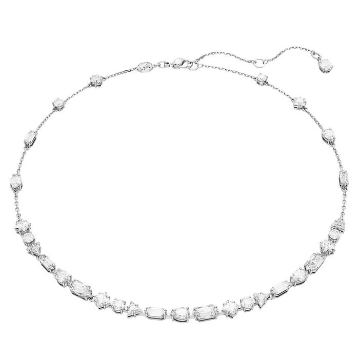 Swarovski Mesmera necklace, Mixed cuts, Scattered design, White, Rhodium plated
