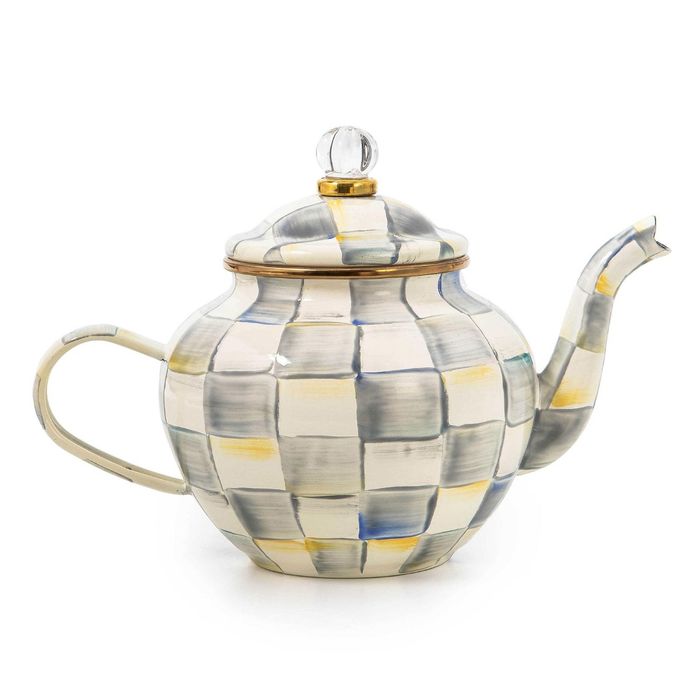 Mackenzie-Childs Sterling Check Enamel 4 Cup Teapot