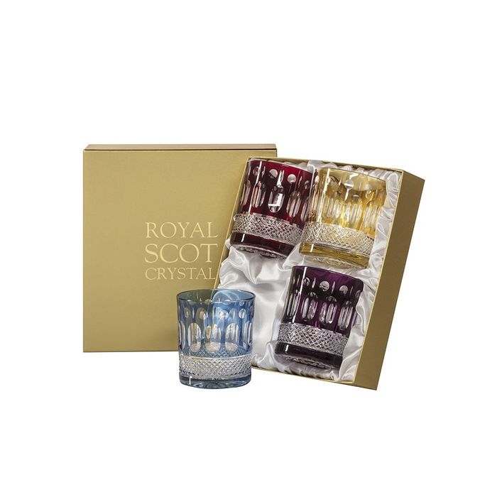 Royal Scot Crystal Belgravia 4 Large Crystal Mixed Colours Tumblers, 95mm