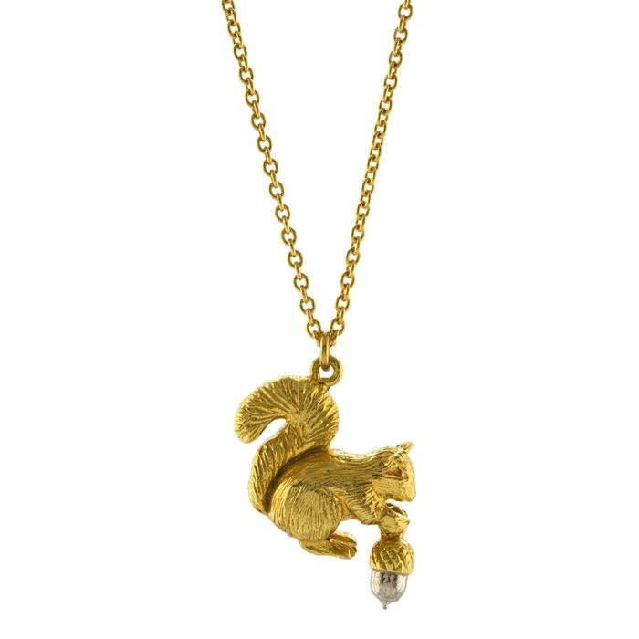 Alex Monroe Squirrel & Acorn Necklace, Gold Plated & Sterling Silver