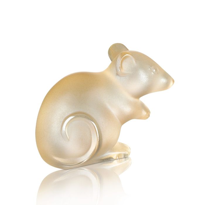Lalique Mouse Sculpture, Gold Lustre