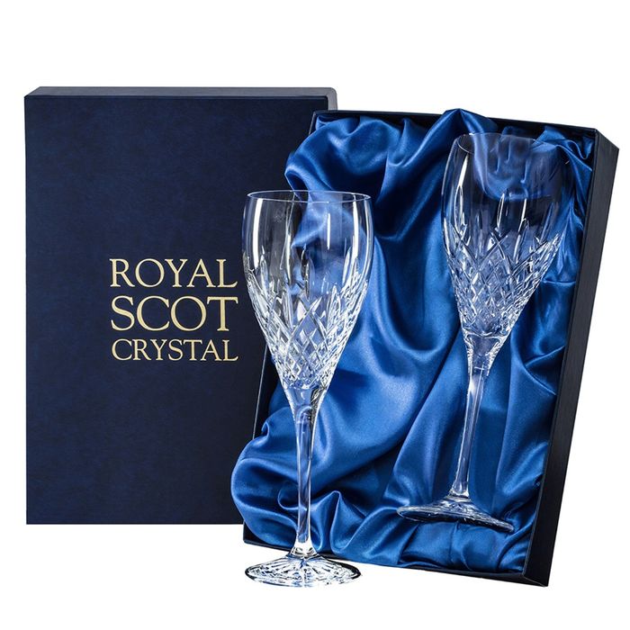 Royal Scot Crystal London 2 Large Crystal Wine Glasses 238mm (Presentation Boxed)