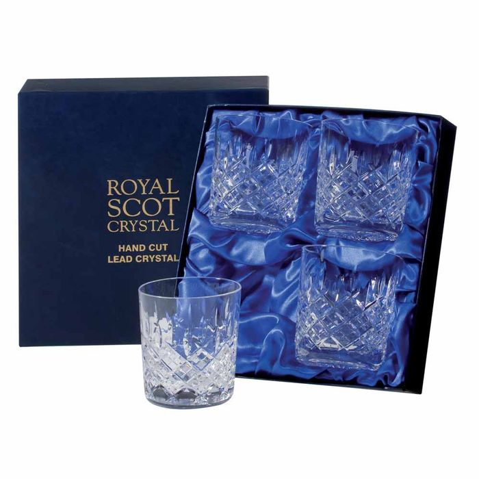 Royal Scot Crystal London 4 Crystal Small Whiskey Tumblers, 87mm