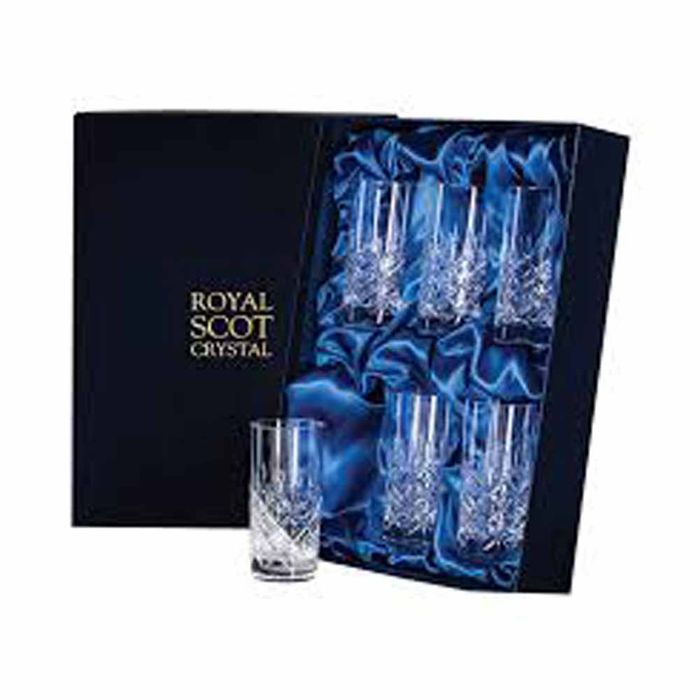 Royal Scot Crystal London 6 Tall Crystal Tumblers, 150mm