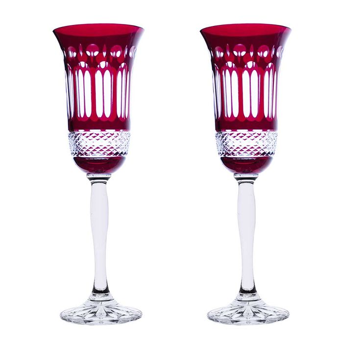 Royal Scot Crystal Belgravia 2 Ruby Red Champagne Flutes, 230mm