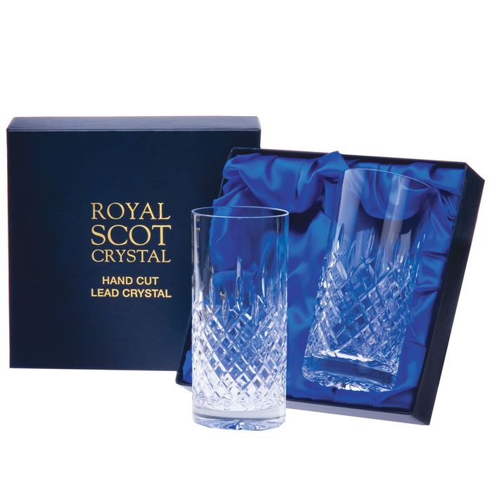 Royal Scot Crystal London 2 Tall Crystal Tumblers, 150mm
