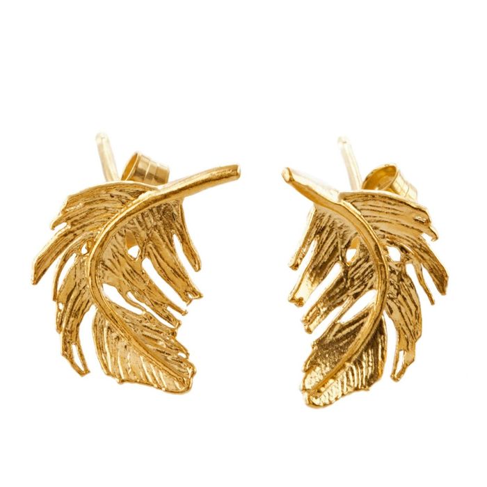 Alex Monroe Little Feather Stud Earrings, Gold Plated