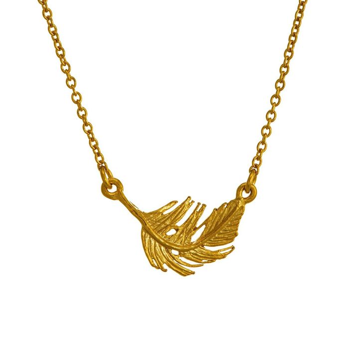 Alex Monroe Little Feather Inline Necklace, Gold Plated